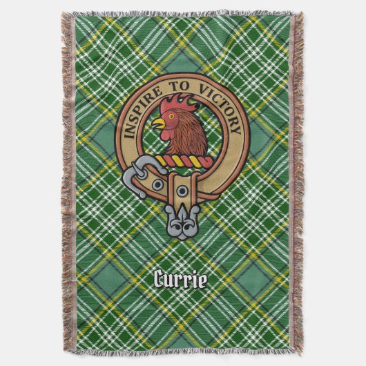 Clan Currie Rooster Crest over Tartan スローブランケット (正面縦)