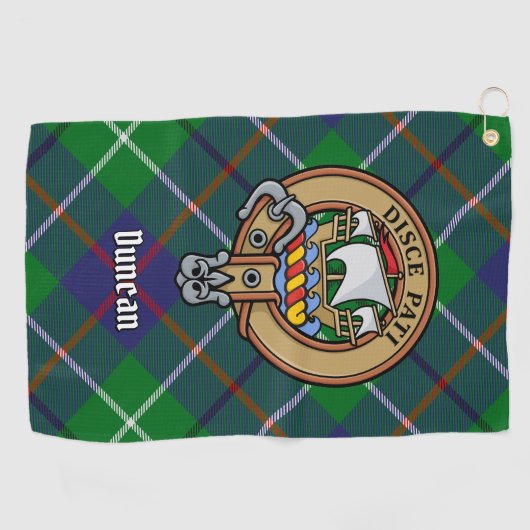 Clan Duncan Crest over Tartan ゴルフタオル (横)