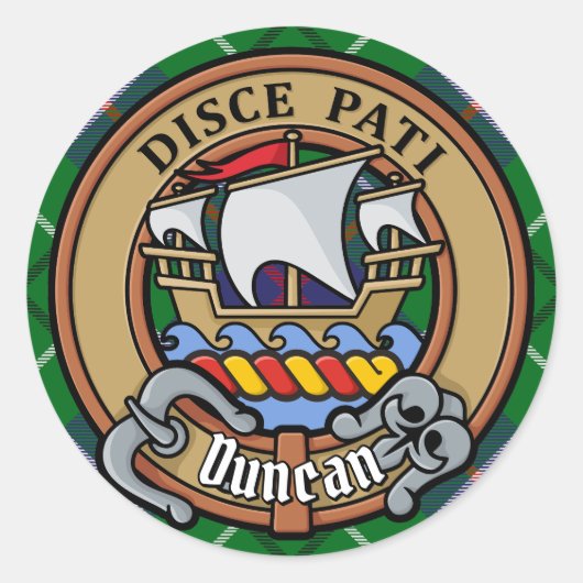 Clan Duncan Crest over Tartan ラウンドシール (正面)
