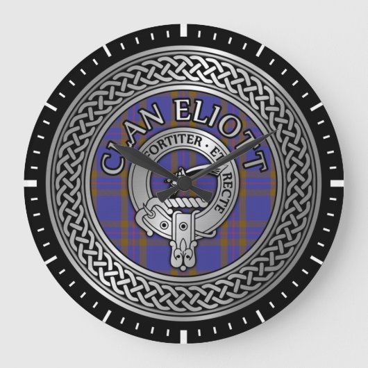 Clan Eliott Crest & Tartan Knot ラージ壁時計 (正面)