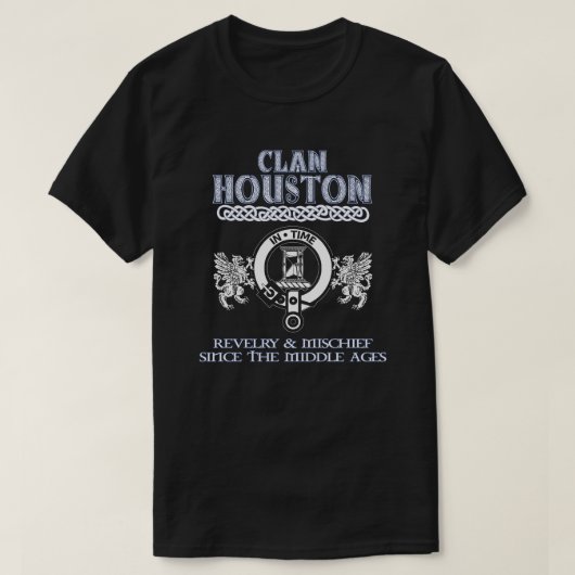 Clan Houston crestスコットランドのクランドスコットランドの姓 Tシャツ (デザイン正面)