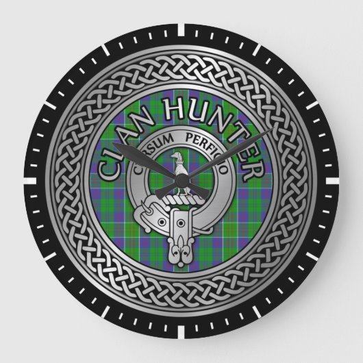 Clan Hunter Crest & Tartan Knot ラージ壁時計 (正面)