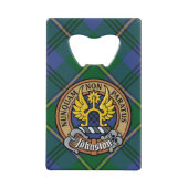 Clan Johnston Crest over Tartan クレジットカード栓抜き (正面)
