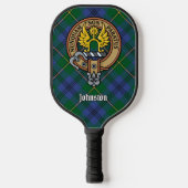 Clan Johnston Crest over Tartan Keychain ピックルボールラケット (正面)