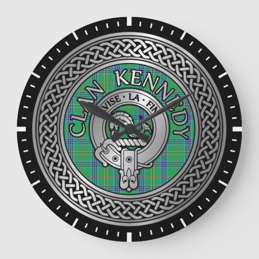 Clan Kennedy Crest & Tartan Knot ラージ壁時計 (正面)