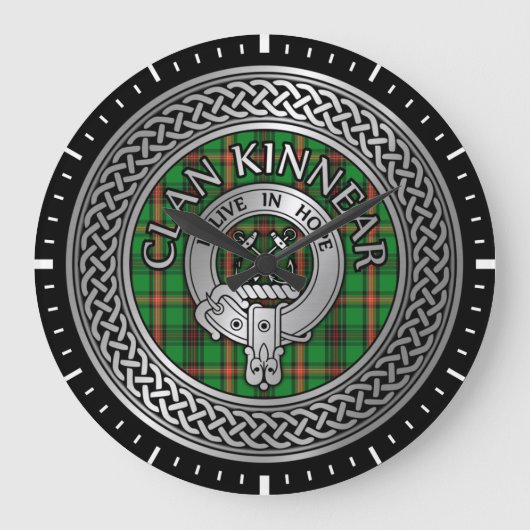 Clan Kinnear Crest & Tartan Knot ラージ壁時計 (正面)