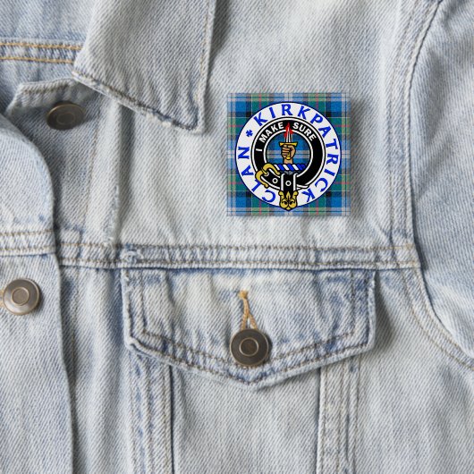 CLAN KIRKPATRICK CREST on TARTAN SQUARE 缶バッジ (インサイチュ)