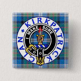 CLAN KIRKPATRICK CREST on TARTAN SQUARE 缶バッジ