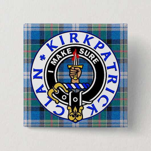 CLAN KIRKPATRICK CREST on TARTAN SQUARE 缶バッジ (正面)