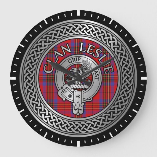 Clan Leslie Crest & Tartan Knot ラージ壁時計 (正面)