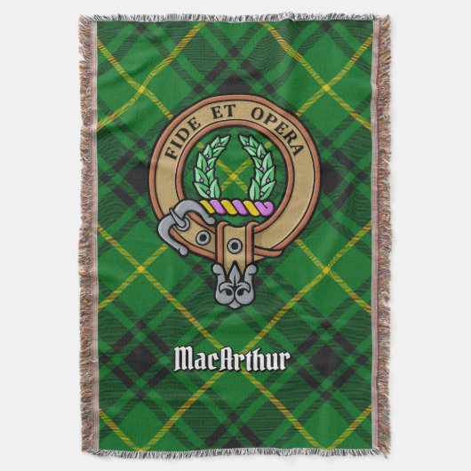 Clan MacArthur Crest over Tartan スローブランケット (正面縦)