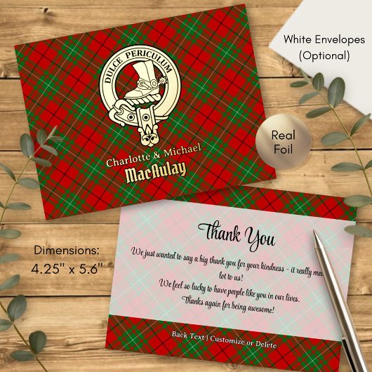 Clan MacAulay Crest over Tartan 箔招待状ポストカード