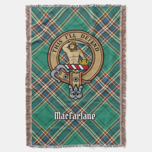 Clan MacFarlane Crest over Ancient Hunting Tartan スローブランケット (正面縦)