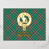 Clan MacFarlane Crest over Ancient Hunting Tartan 箔招待状ポストカード (正面)