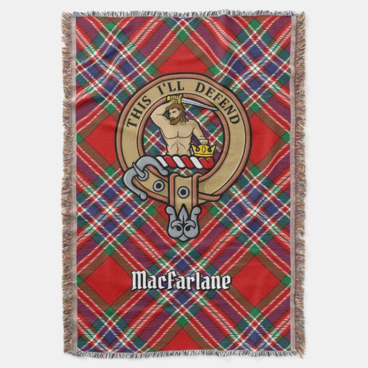Clan MacFarlane Crest over Tartan スローブランケット (正面縦)