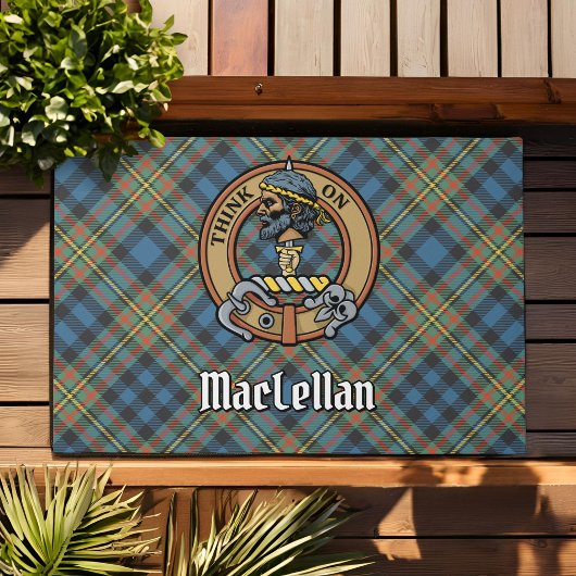 Clan MacLellan Crest over Ancient Tartan ドアマット