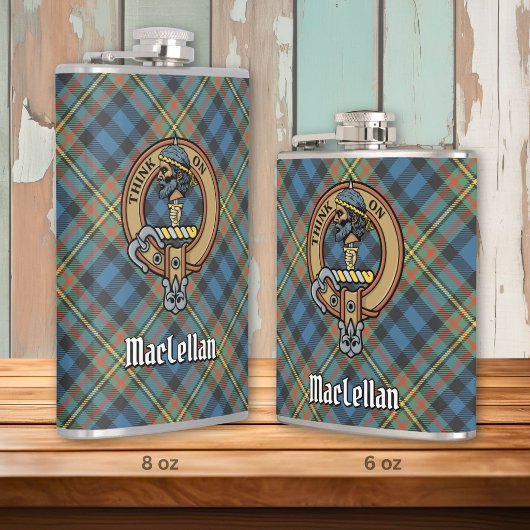 Clan MacLellan Crest over Ancient Tartan フラスク