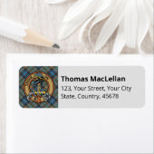 Clan MacLellan Crest over Ancient Tartan ラベル (インサイチュ)