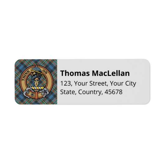 Clan MacLellan Crest over Ancient Tartan ラベル (正面)