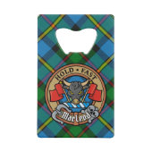 Clan MacLeod Crest over Hunting Tartan クレジットカード栓抜き (正面)