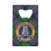 Clan Malcolm Crest over Tartan クレジットカード栓抜き (正面)