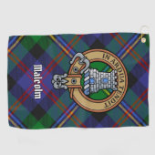 Clan Malcolm Crest over Tartan ゴルフタオル (横)