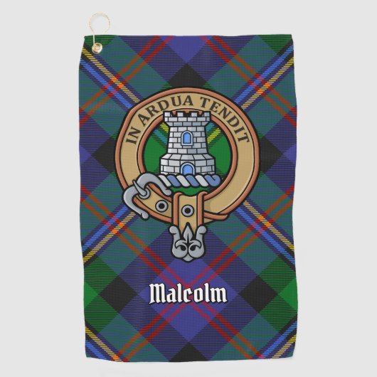 Clan Malcolm Crest over Tartan ゴルフタオル (正面)