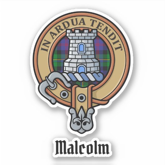 Clan Malcolm Crest over Tartan シール (正面)