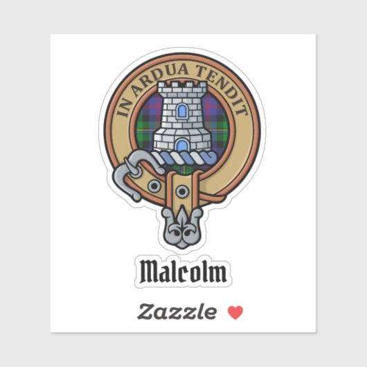 Clan Malcolm Crest over Tartan シール (シート)