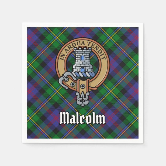 Clan Malcolm Crest over Tartan スタンダードカクテルナプキン (正面)
