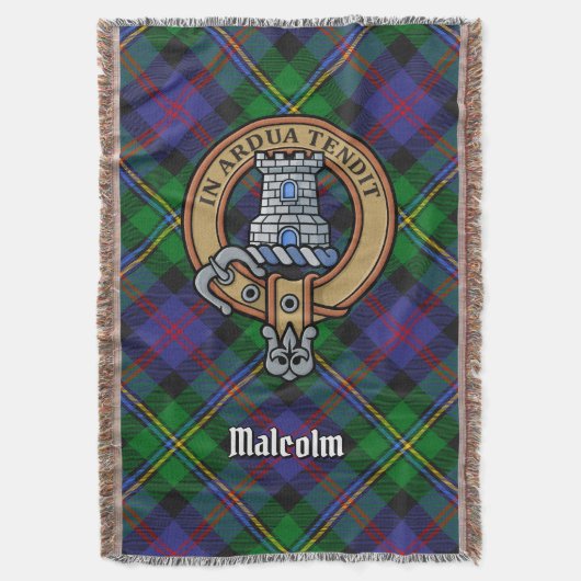 Clan Malcolm Crest over Tartan スローブランケット (正面縦)