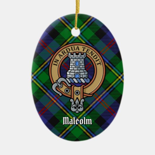 Clan Malcolm Crest over Tartan セラミックオーナメント (正面)
