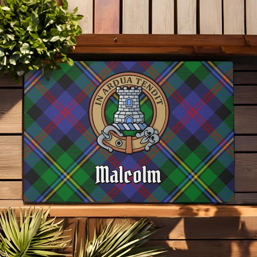 Clan Malcolm Crest over Tartan ドアマット