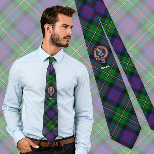 Clan Malcolm Crest over Tartan ネクタイ