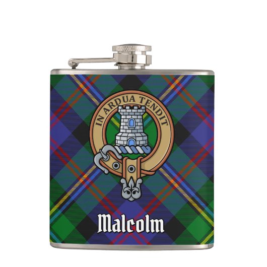 Clan Malcolm Crest over Tartan フラスク (正面)