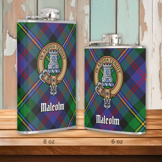 Clan Malcolm Crest over Tartan フラスク
