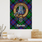 Clan Malcolm Crest over Tartan ポスター (キッチン)