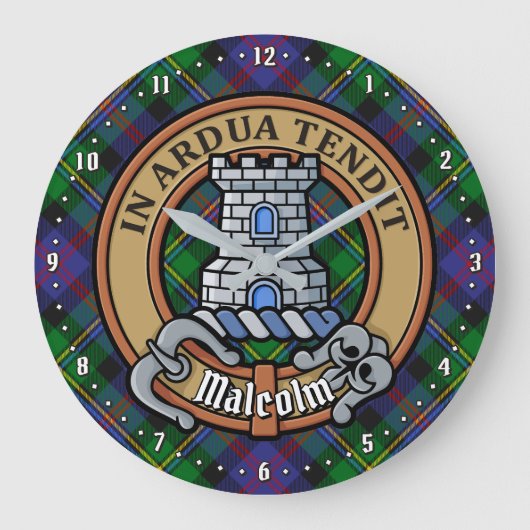 Clan Malcolm Crest over Tartan ラージ壁時計 (正面)