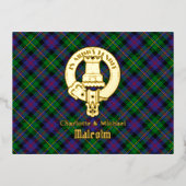 Clan Malcolm Crest over Tartan 箔招待状ポストカード (正面)