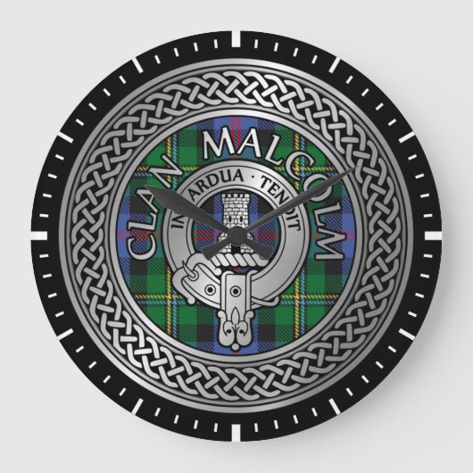 Clan Malcolm Crest & Tartan Knot ラージ壁時計 (正面)
