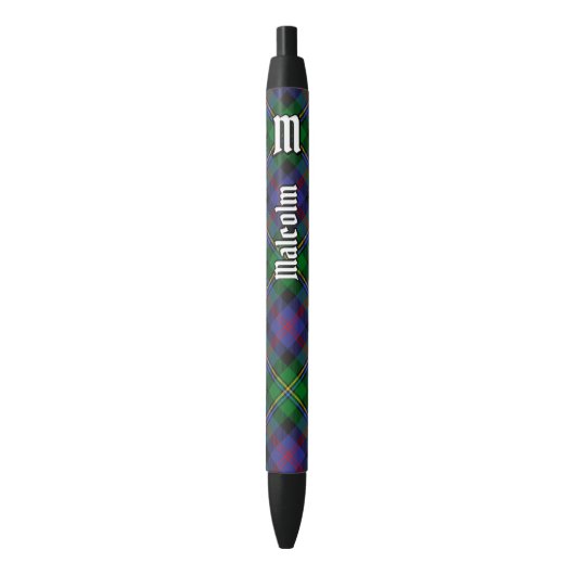 Clan Malcolm Tartan 黒ボールペン (正面縦)