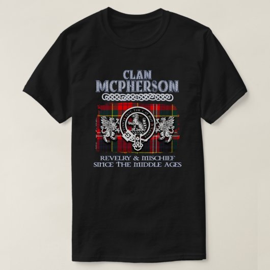 Clan Mcpherson crestスコットランドのクランドスコティッシュスルナ Tシャツ (デザイン正面)