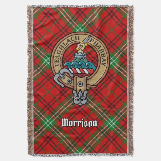 Clan Morrison Crest over Red Tartan スローブランケット (正面縦)