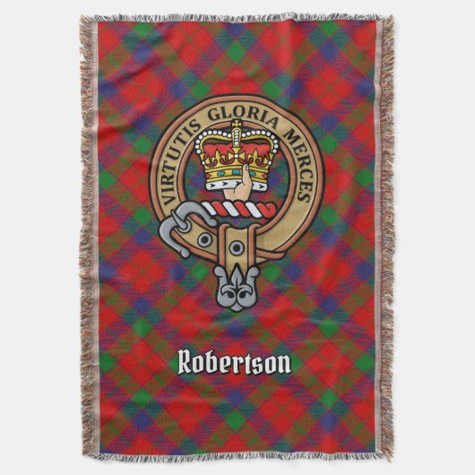 Clan Robertson Crest over Tartan スローブランケット (正面縦)