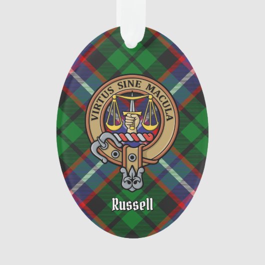 Clan Russell Crest over Tartan オーナメント (正面)