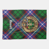 Clan Russell Crest over Tartan キッチンタオル (横)