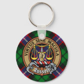 Clan Russell Crest over Tartan キーホルダー (正面)