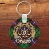 Clan Russell Crest over Tartan キーホルダー (正面)