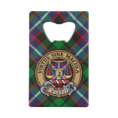 Clan Russell Crest over Tartan クレジットカード栓抜き (正面)
