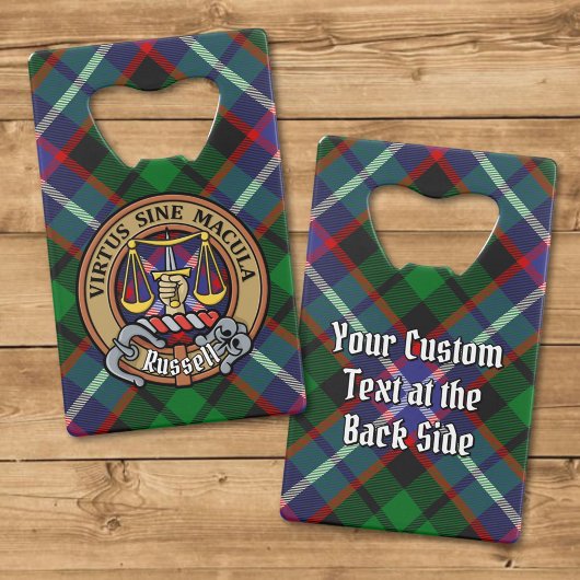 Clan Russell Crest over Tartan クレジットカード栓抜き